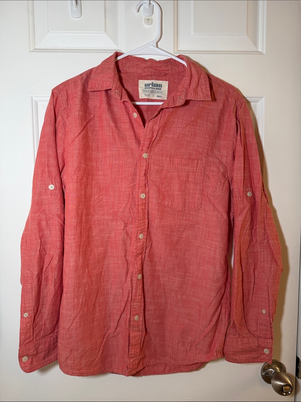 urban pipeline Coral-Red Lightweight Long Sleeve Button-Down Shirt